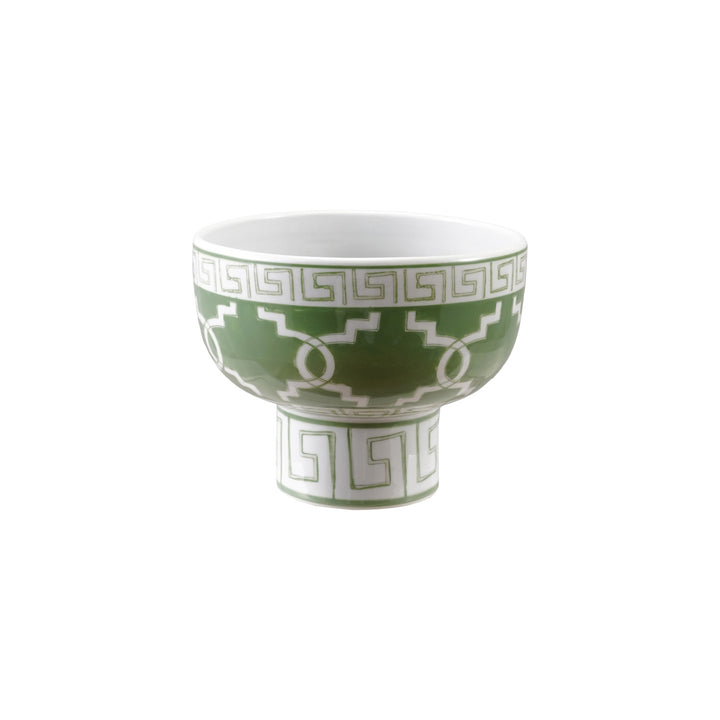CHINOISERIE GEOMETRIC PATTERN GREEN & WHITE FOOTED BOWL
