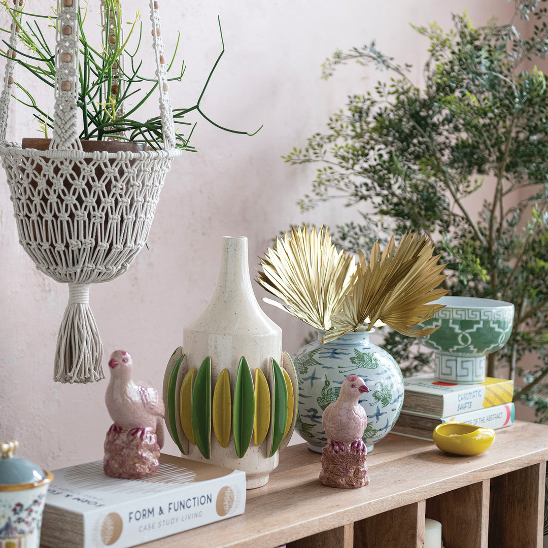 CHINOISERIE GEOMETRIC PATTERN GREEN & WHITE FOOTED BOWL