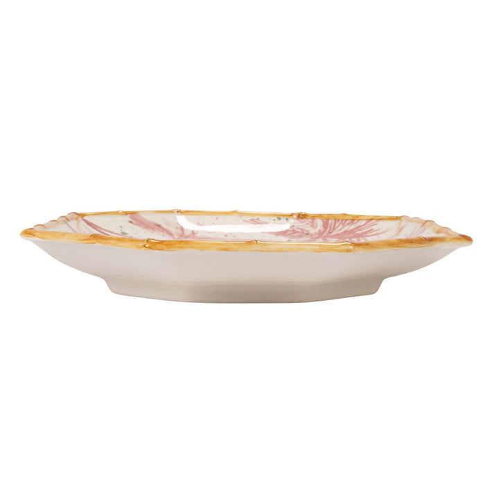 CHINOISERIE PAINTED PALM TREES & ANIMALS OCTAGON PLATTER WITH BAMBOO STYLE EDGE