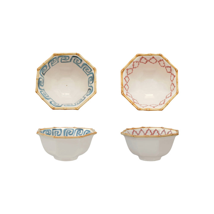 CHINOISERIE PAINTED OCTAGON BOWL WITH BAMBOO STYLE RIM