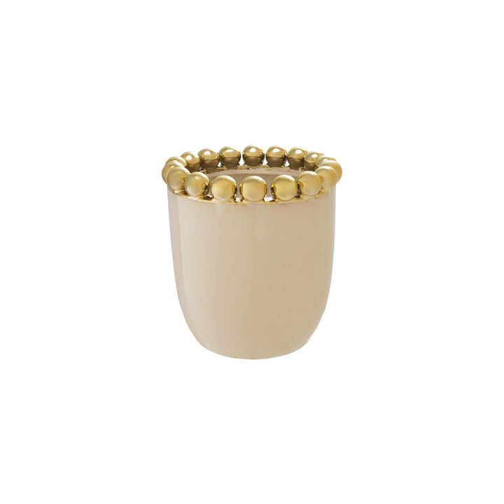 WHITE PLANTER/VASE WITH GOLD ELECTROPLATED BALL RIM