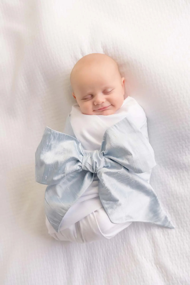 SEA BLUE SILK BOW SWADDLE