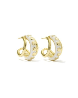 Gold hoop earrings with scalloped design and pearl accents | Walker Boutique