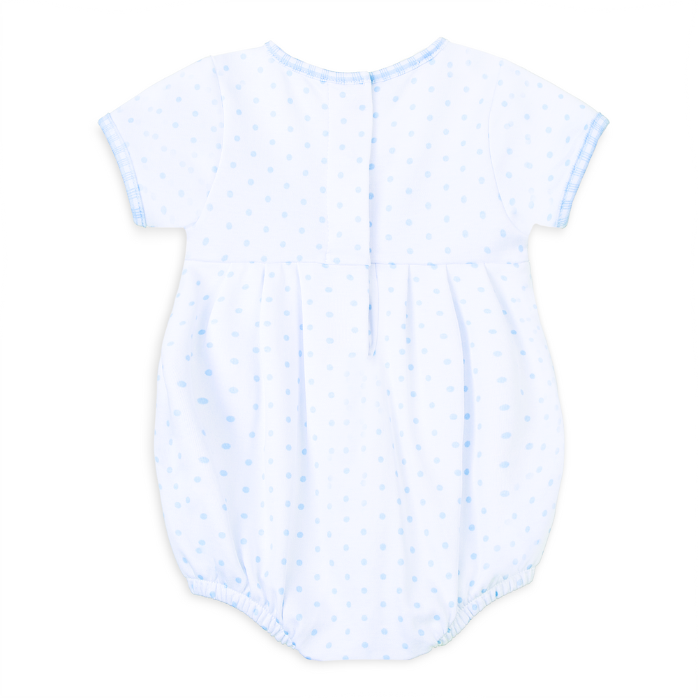 GINGHAM DOTS LIGHT BLUE SMOCKED BUBBLE WITH SHORT SLEEVES