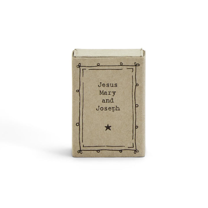 Small beige box with 'Jesus Mary and Joseph' text on a white background