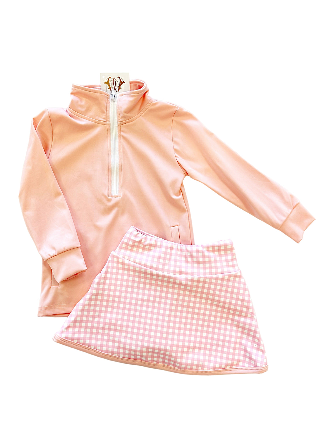 Girls Pink Skort Set – Classic Two-Piece Outfit with Top and Matching Gingham Skort | Walker Boutique