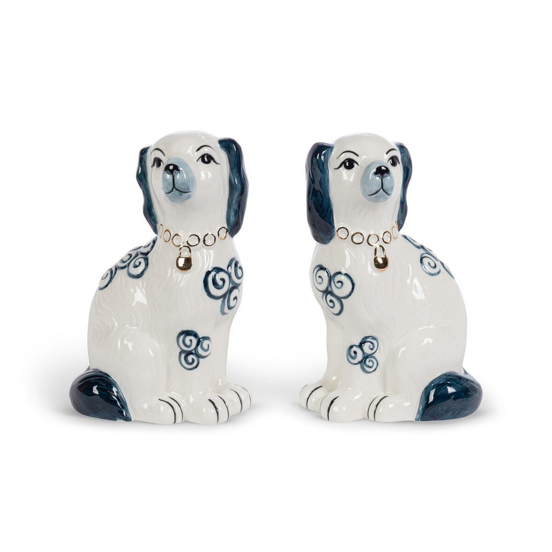 NAVY PORCELAIN STAFFORDSHIRE DOG FIGURINE SET