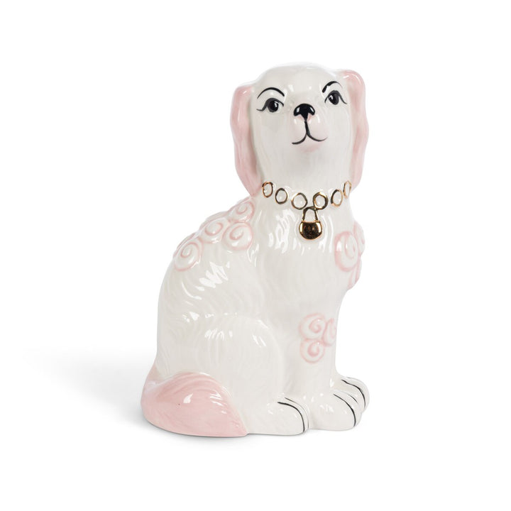 PINK PORCELAIN STAFFORDSHIRE DOG FIGURINE SET