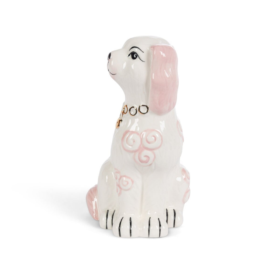 PINK PORCELAIN STAFFORDSHIRE DOG FIGURINE SET