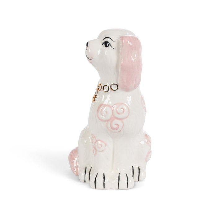 PINK PORCELAIN STAFFORDSHIRE DOG FIGURINE SET