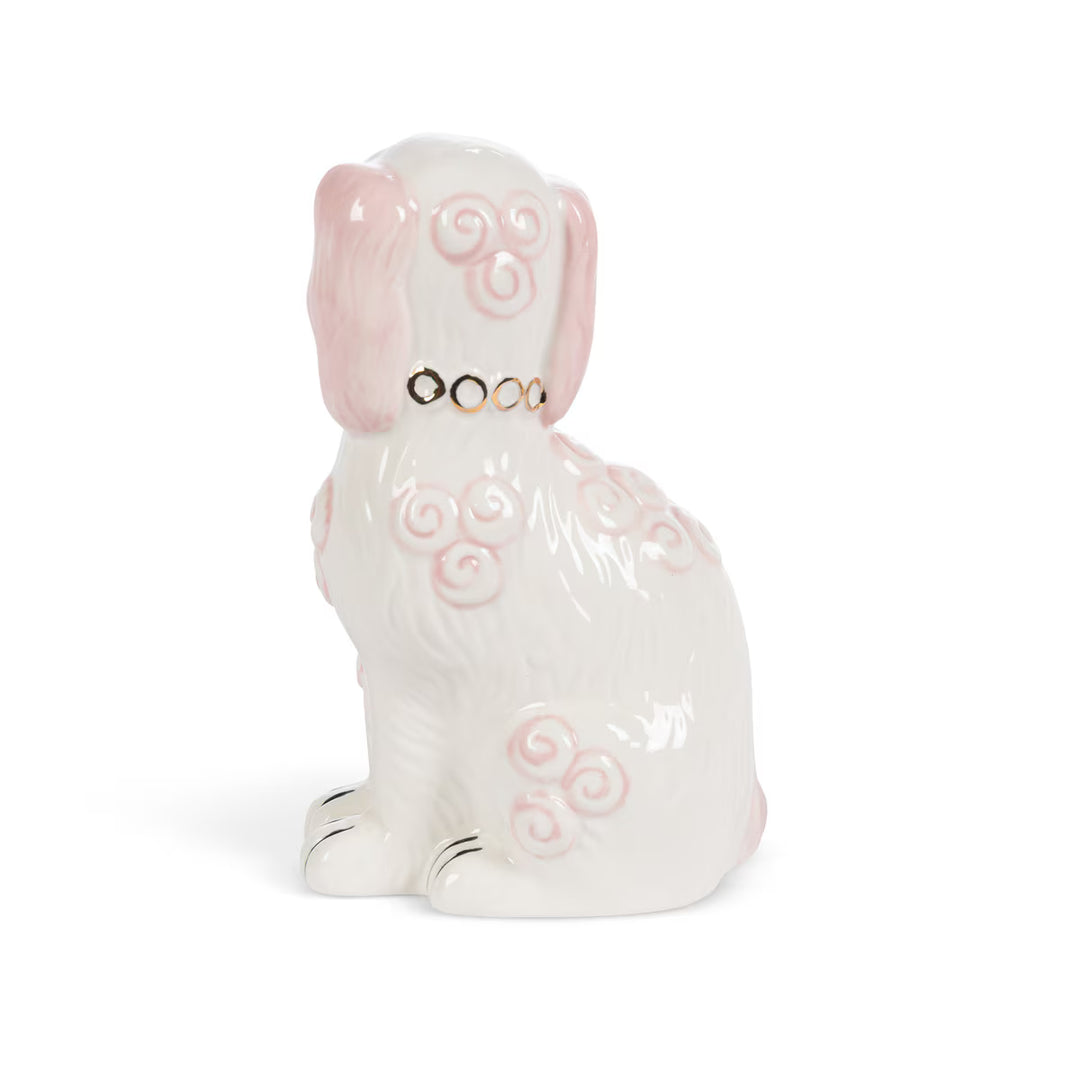 PINK PORCELAIN STAFFORDSHIRE DOG FIGURINE SET