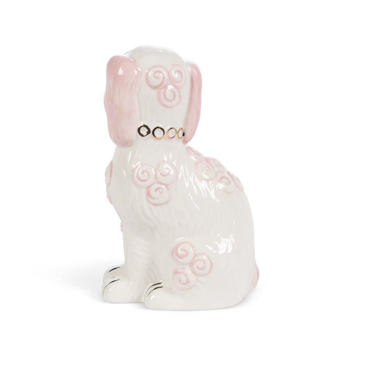 PINK PORCELAIN STAFFORDSHIRE DOG FIGURINE SET