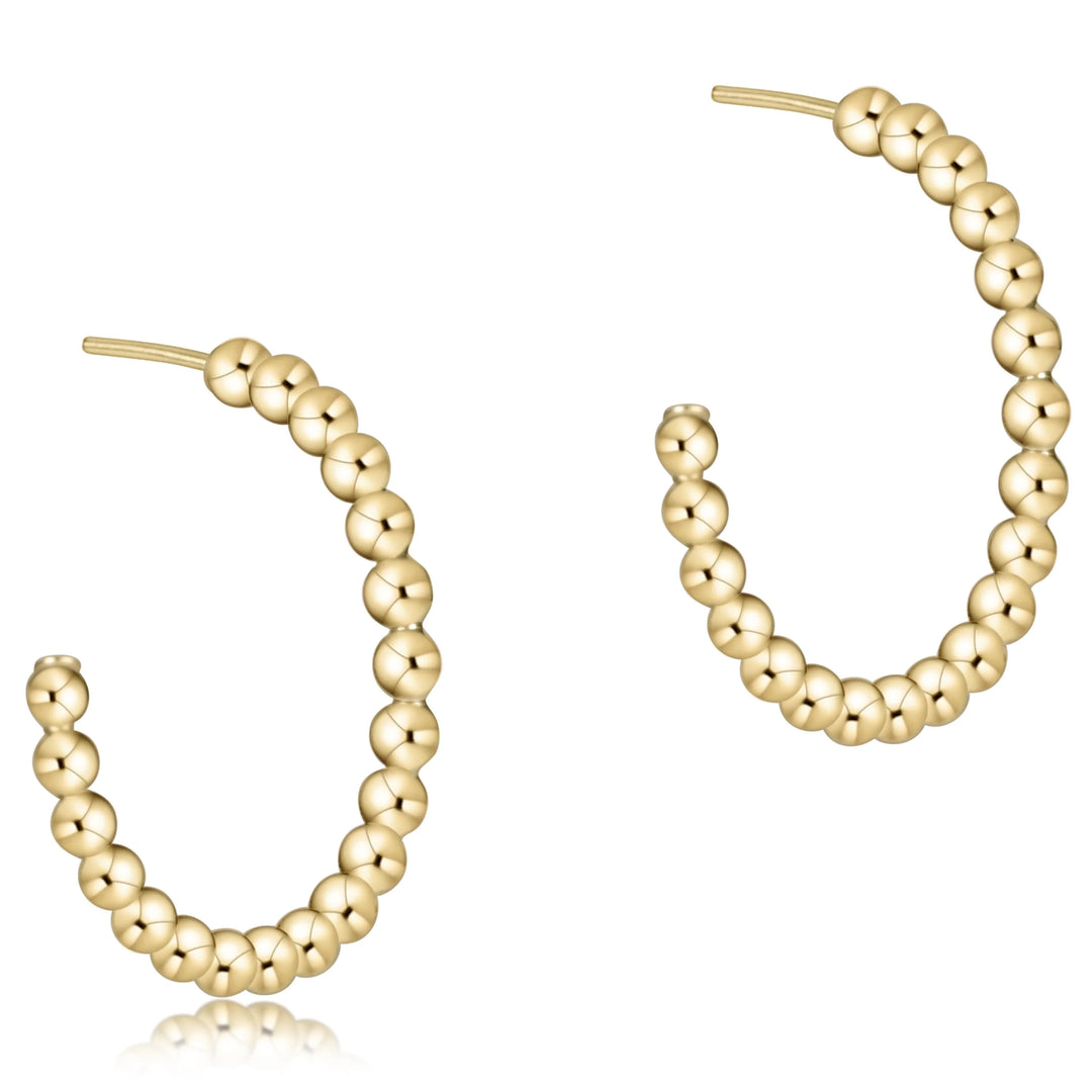 BEADED CLASSIC 1.25" POST HOOP - 4MM GOLD