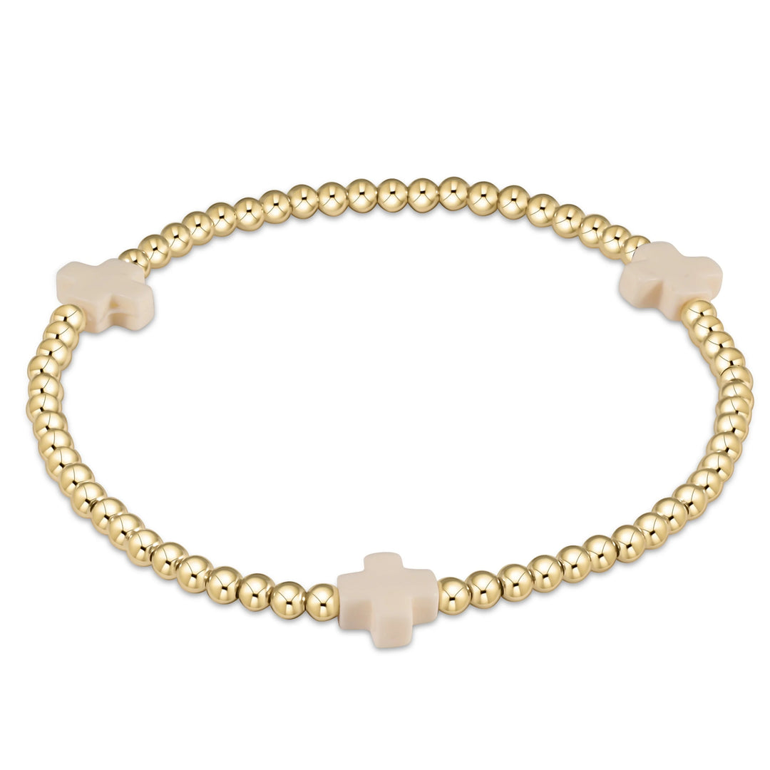 EGIRL SIGNATURE CROSS GOLD PATTERN 3MM BEAD BRACELET - OFF-WHITE