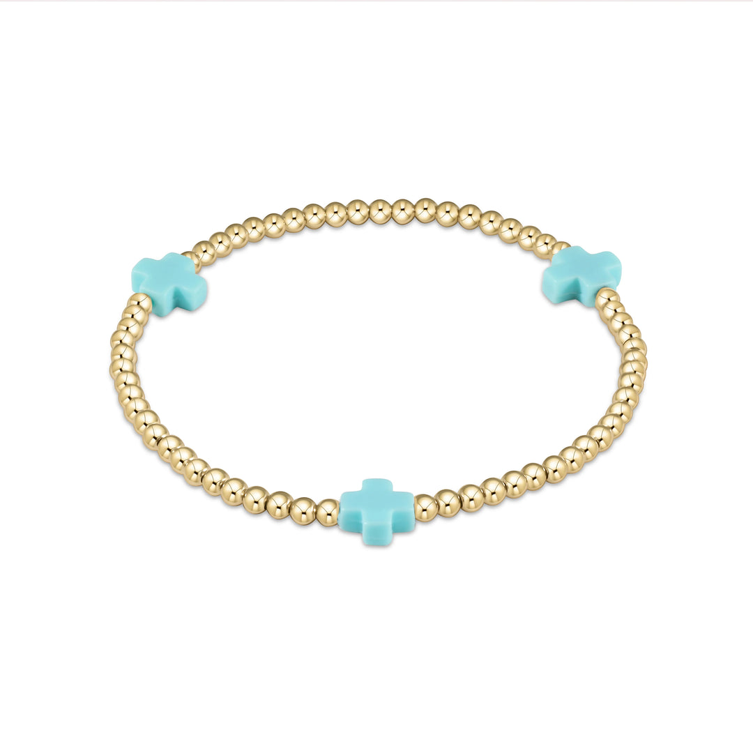 EGIRL SIGNATURE CROSS GOLD PATTERN 3MM BEAD BRACELET - TURQUOISE