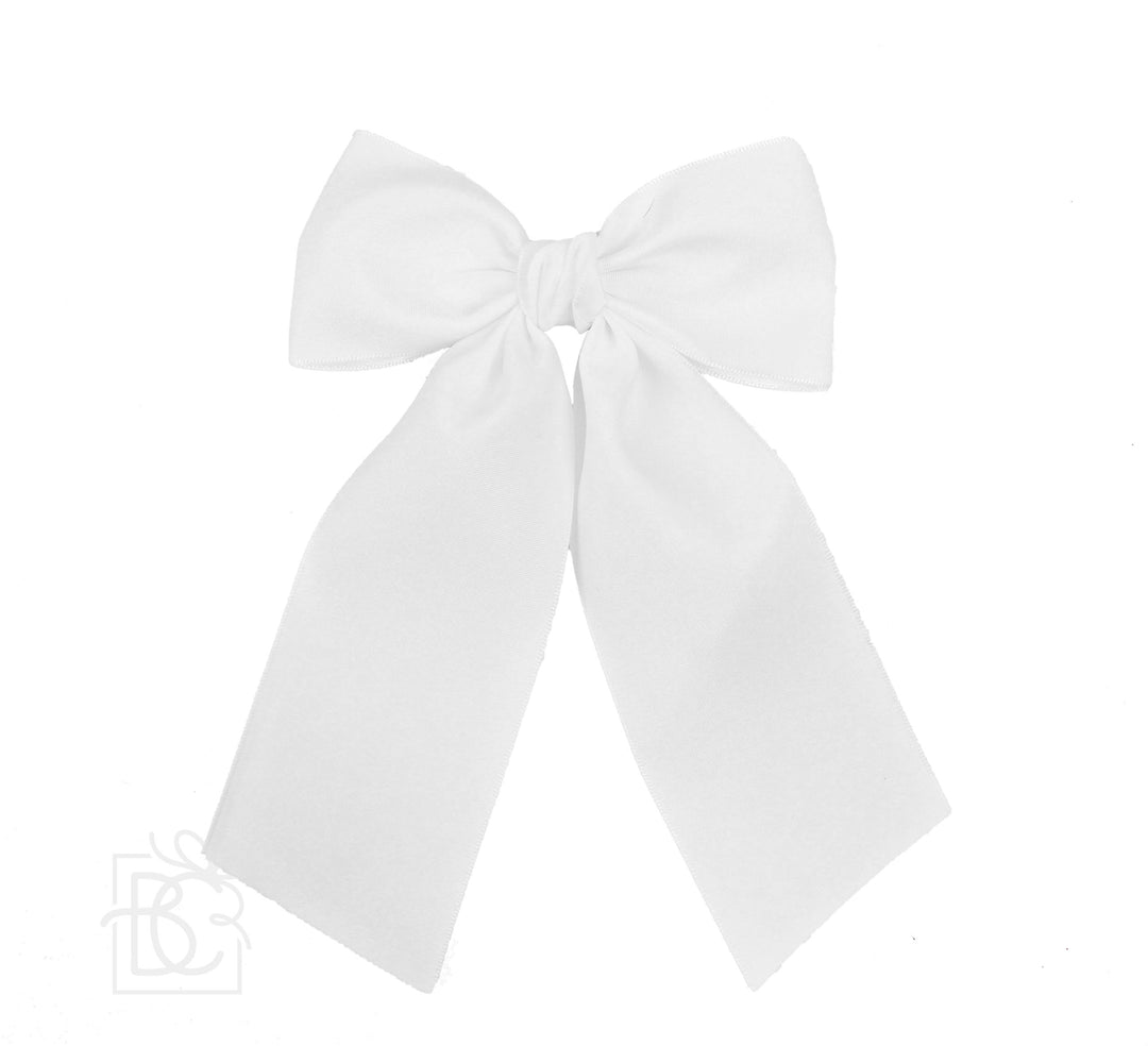 WHITE OPAQUE SATIN BOW WITH TAILS