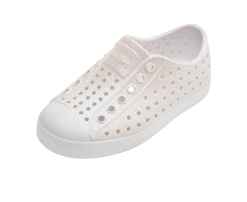 white glitter perforated sneaker for kids