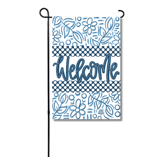 BLUE & WHITE WELCOME GARDEN FLAG