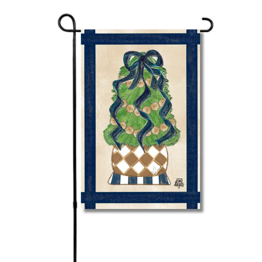 NAVY & GOLD CHRISTMAS TREE GARDEN FLAG