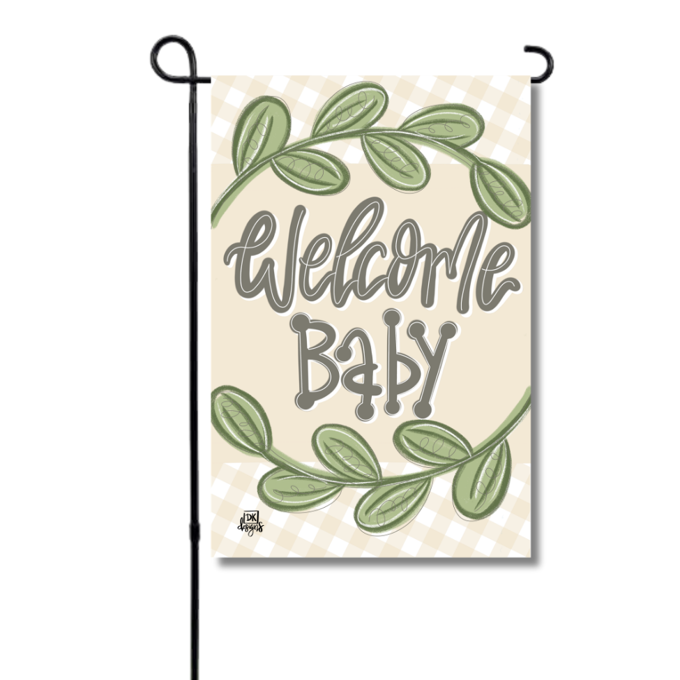 YELLOW WELCOME BABY GARDEN FLAG