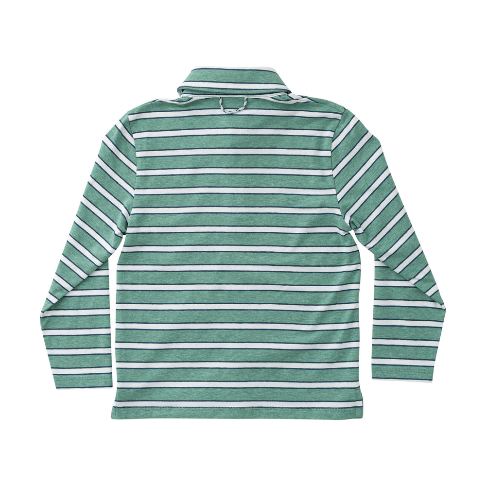 Green and white striped long-sleeve shirt on a white background