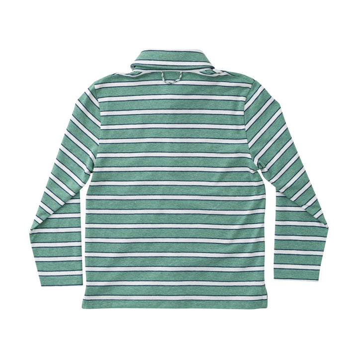 Green and white striped long-sleeve shirt on a white background