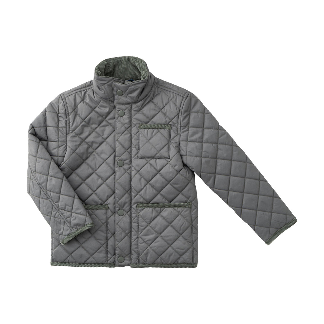 Quilted dark green jacket on a white background