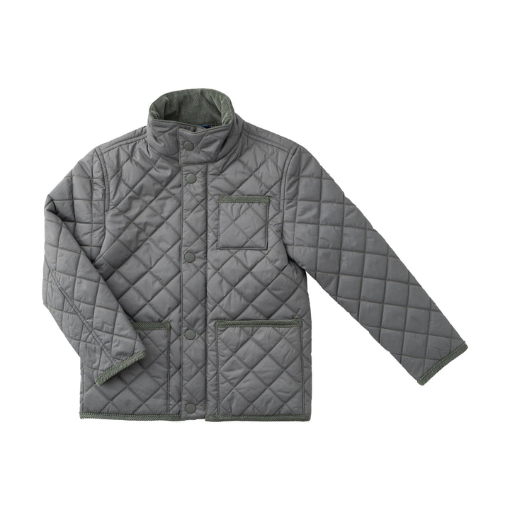 Quilted dark green jacket on a white background