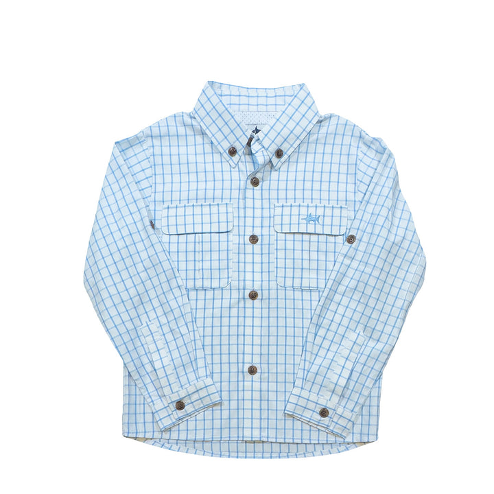 WHITE & BLUE PLAID FLAGLER FISHING SHIRT