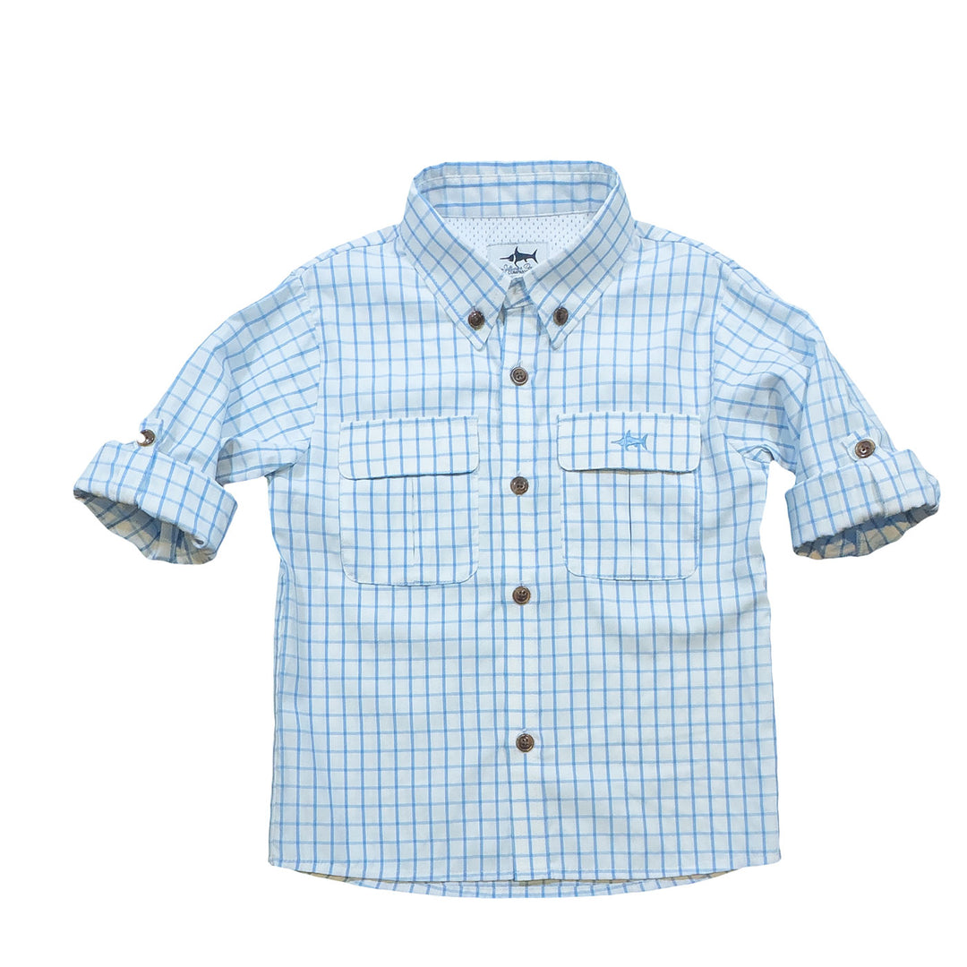 WHITE & BLUE PLAID FLAGLER FISHING SHIRT