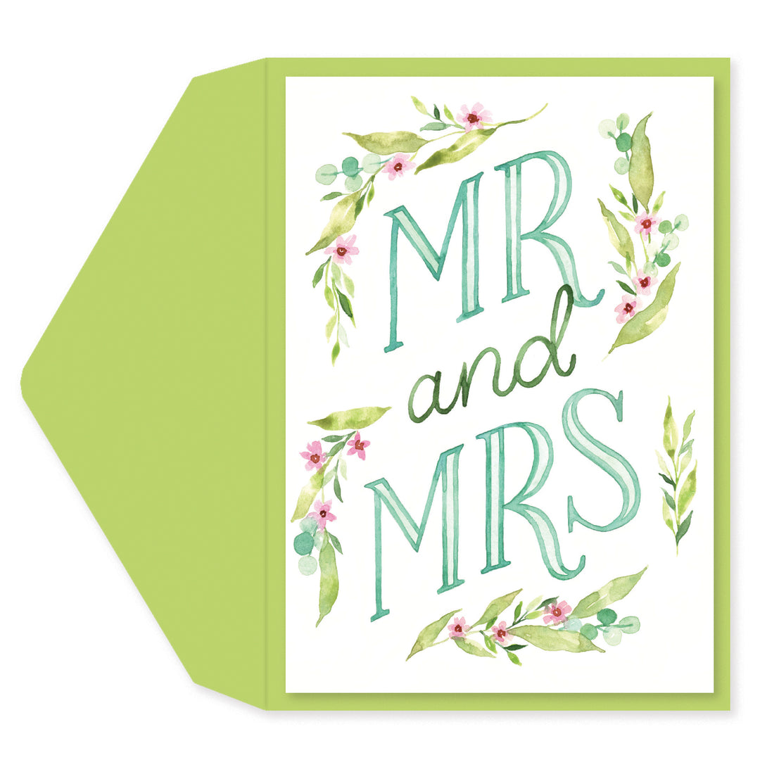 FLORAL WATERCOLOR MR. & MRS. WEDDING CARD