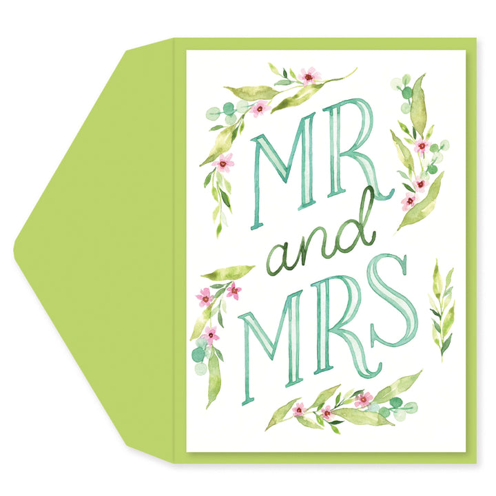 FLORAL WATERCOLOR MR. & MRS. WEDDING CARD