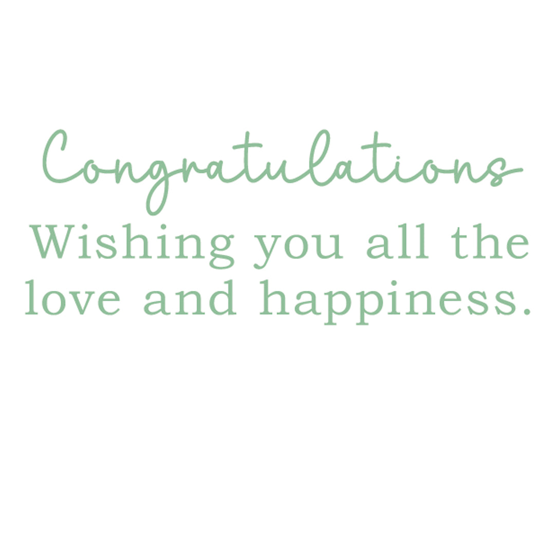 A minimalist congratulations message printed in pale green text on a white background, with 'Congratulations' in a cursive font and the rest in a serif font.