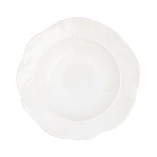 White ceramic pasta bowl on a white background
