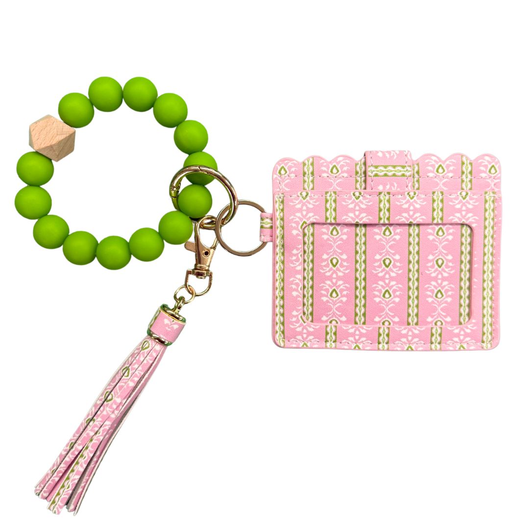 ROSEMARY STRIPE PINK KEYCHAIN WRISTLET WALLET