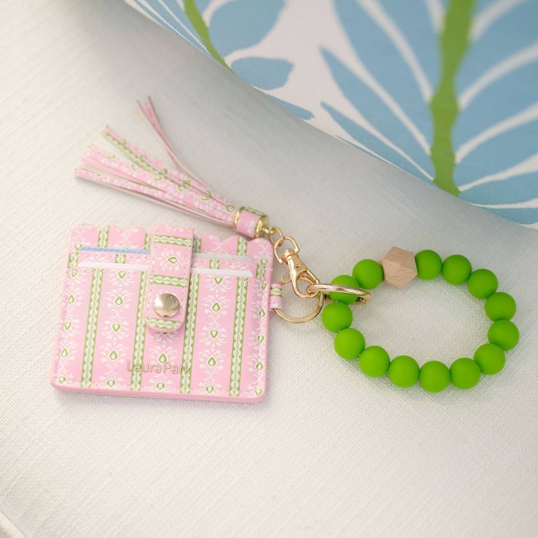 ROSEMARY STRIPE PINK KEYCHAIN WRISTLET WALLET