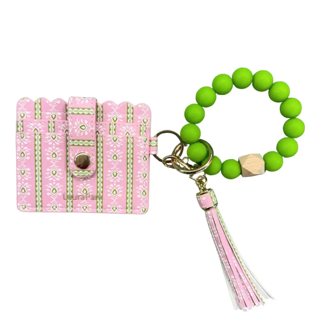 ROSEMARY STRIPE PINK KEYCHAIN WRISTLET WALLET
