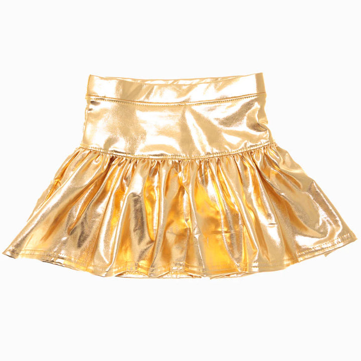 Gold metallic skirt on a white background