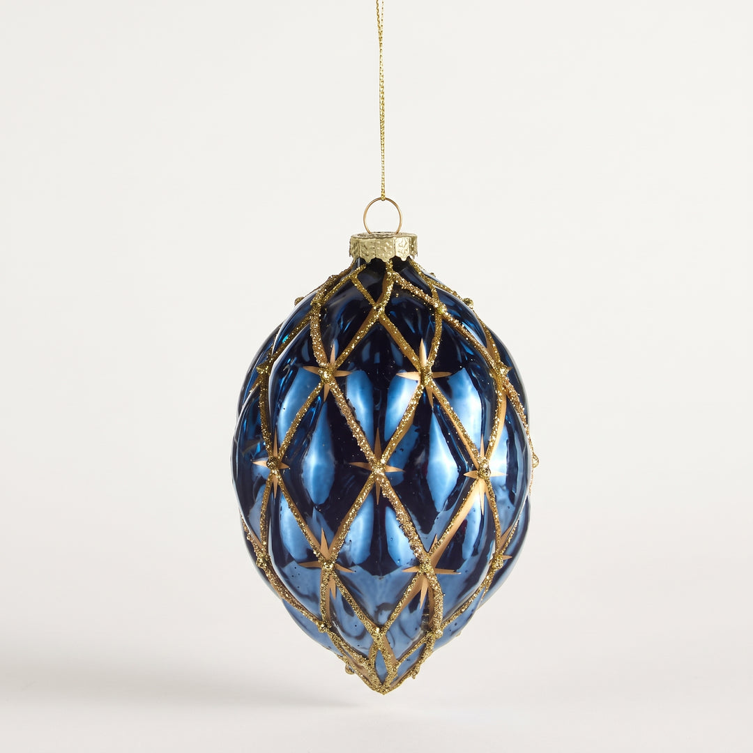 4" BLUE AND GOLD HARLEQUIN ORNAMENT