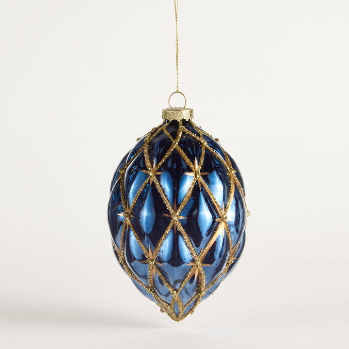 4" BLUE AND GOLD HARLEQUIN ORNAMENT