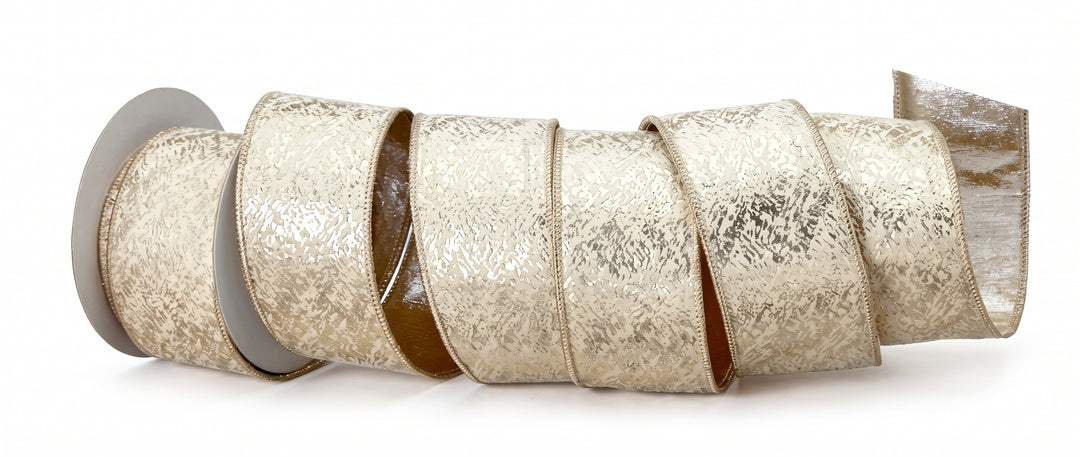 Ivory Foil Metallic Velvet Wired Ribbon