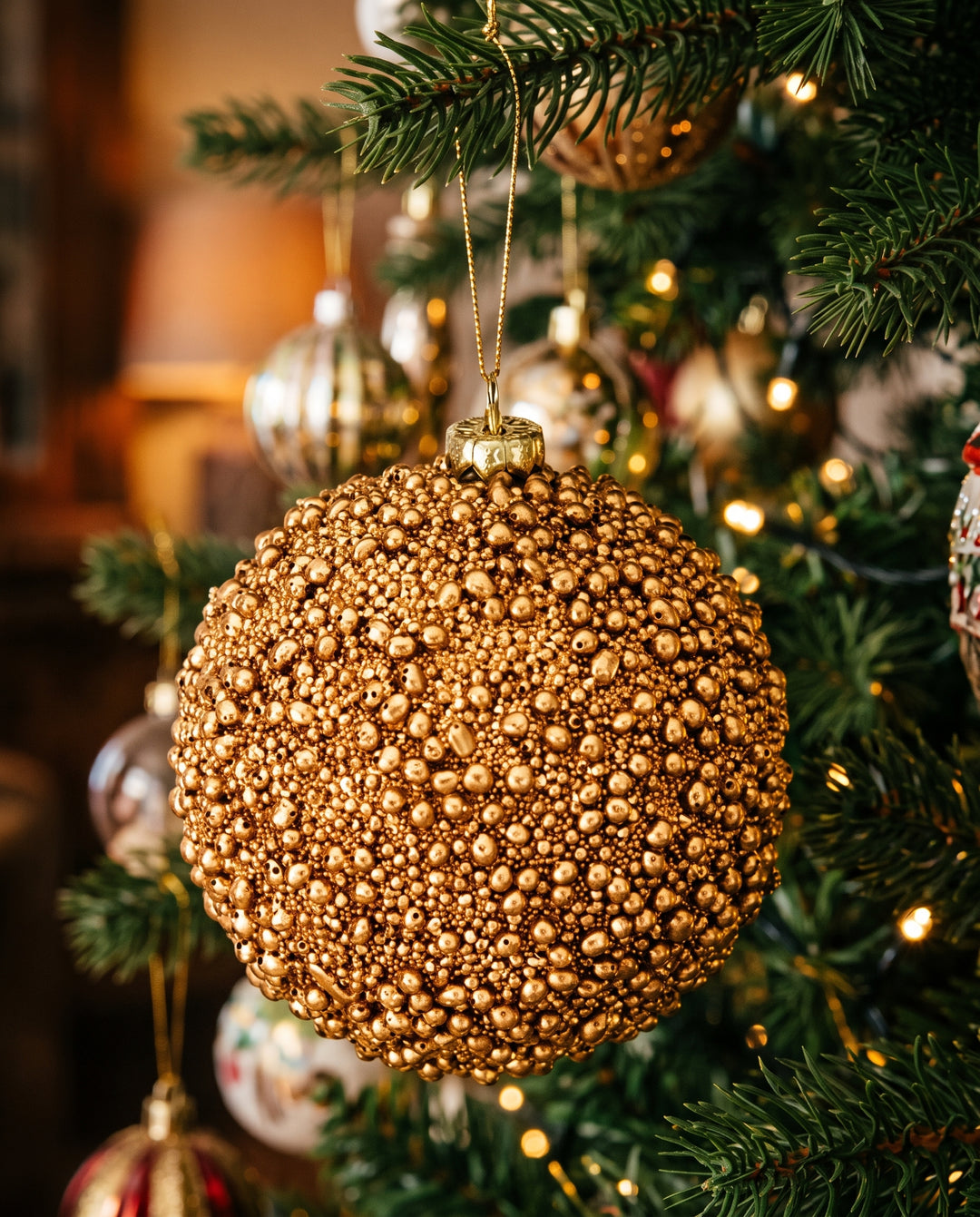 Gold Glitter Mini Bead Ball Ornament