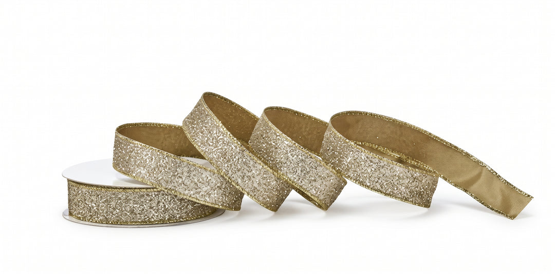 Champagne Shimmer Glitter Wired Ribbon