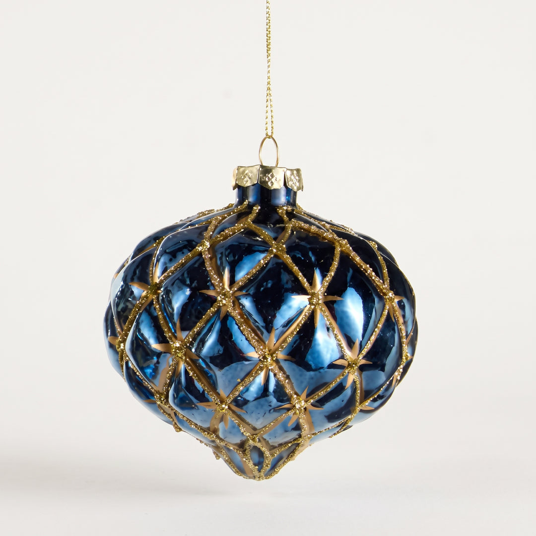 4" BLUE AND GOLD HARLEQUIN ORNAMENT