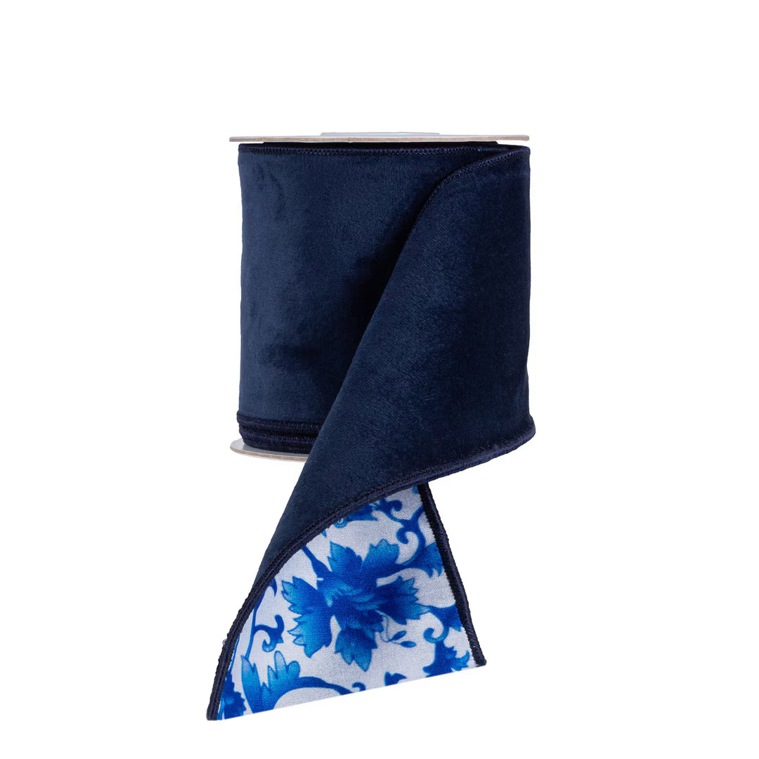 STUNNING NAVY BLUE AND CHINOISERIE VELVET RIBBON