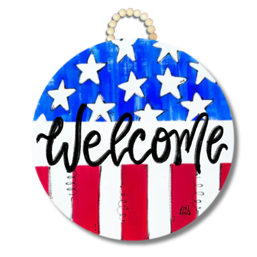 PATRIOTIC FLAG WELCOME DOOR HANGER