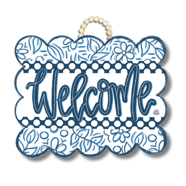 BLUE & WHITE SCALLOP WELCOME DOOR HANGER