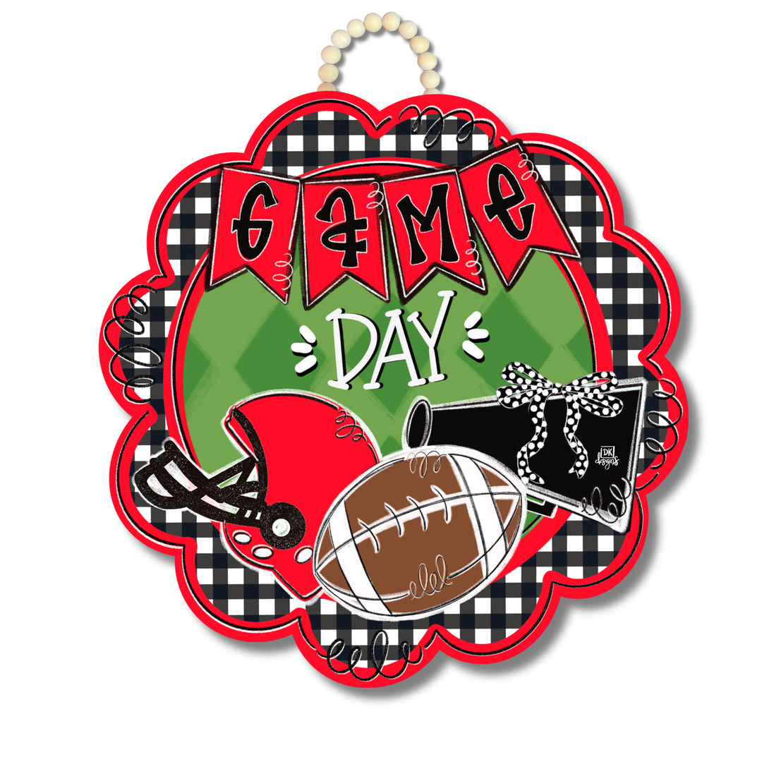 RED & BLACK GAME DAY SCALLOP DOOR HANGER