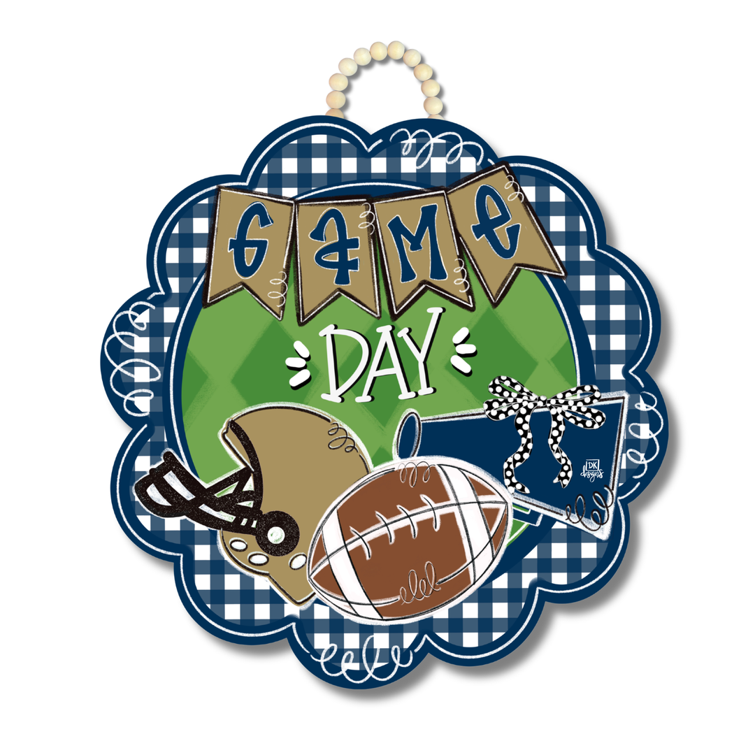 NAVY & GOLD GAME DAY SCALLOP DOOR HANGER