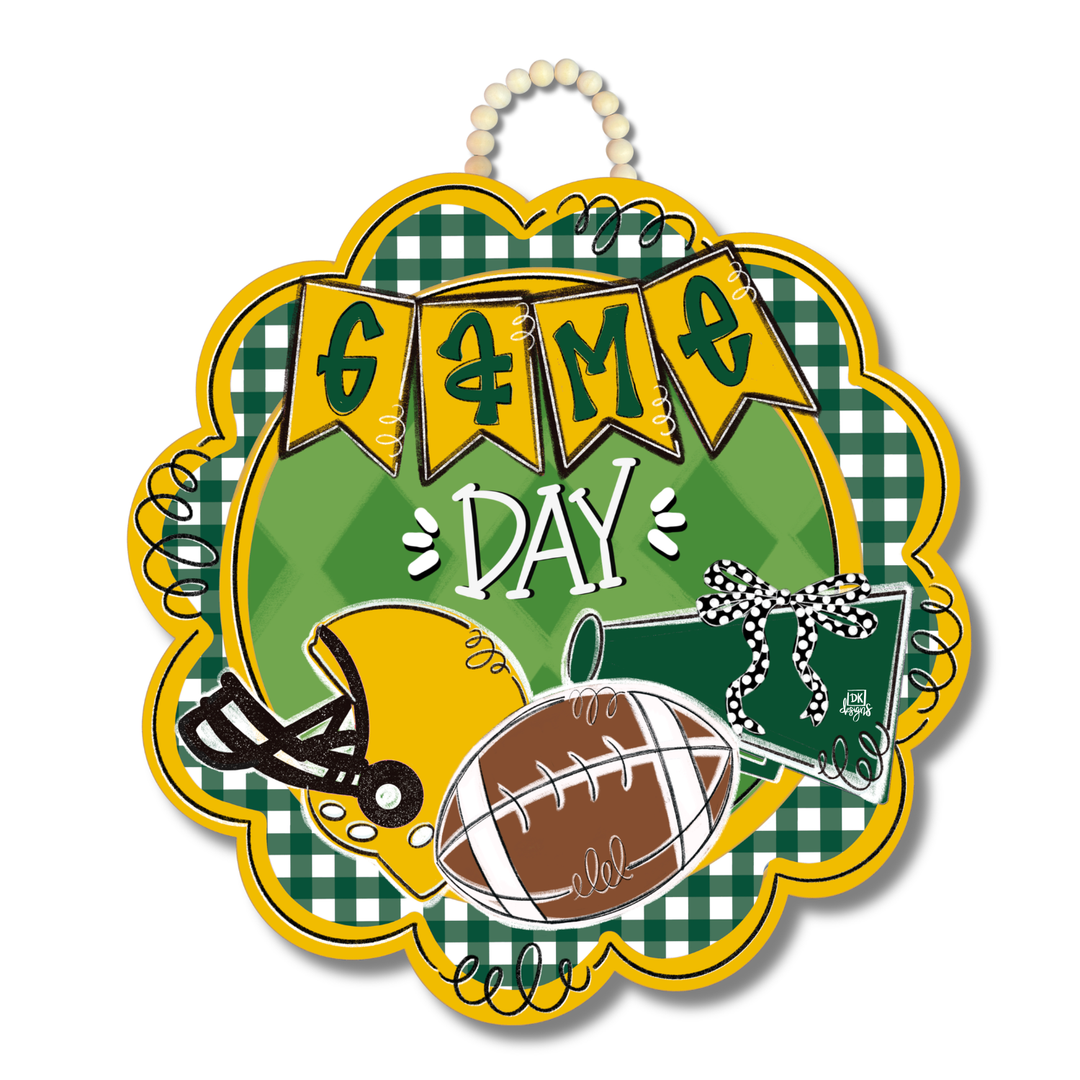 GREEN & YELLOW GOLD GAME DAY SCALLOP DOOR HANGER